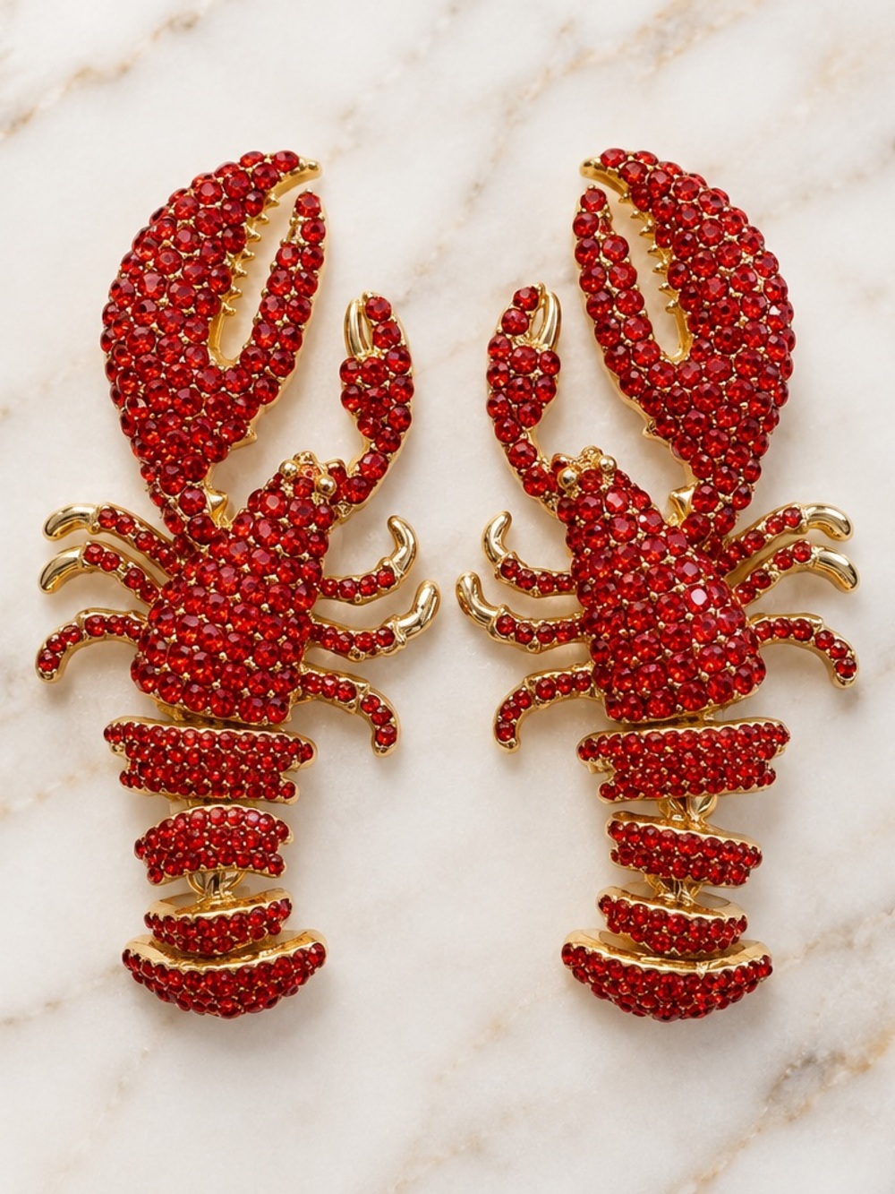 Piper-k Gold-Tone Red Crystal Lobster Drop Earrings